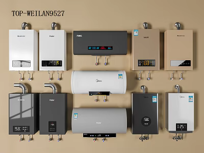 Modern Household Appliances Collection Featuring Wall Mounted Water Heaters in Various Designs 3d model