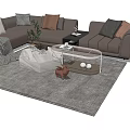 Modern Sofa And Coffee Table Set With Pillows Throw Blanket And Decorative Rug 3d model