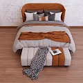Modern Double Bed Combination Bed End Stool 3d model