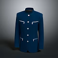 Classic Blue Tailored Coat With White Trim And Front Buttons