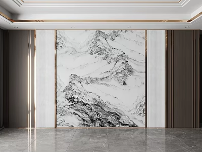 New Chinese Style Accent Wall With Marble Landscape In Living Room 3d model