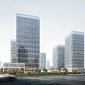 Modern High Rise Office Buildings With Green Spaces And Urban Gardens