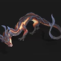 Mythical Dragon With Glowing Reddish Brown Body Blue Eyes And Long Tail