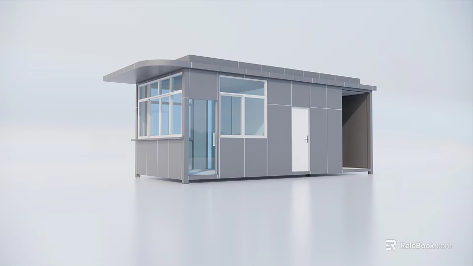 Grey Prefabricated Small Office Building With Metal Panels Windows And Door 3d model 