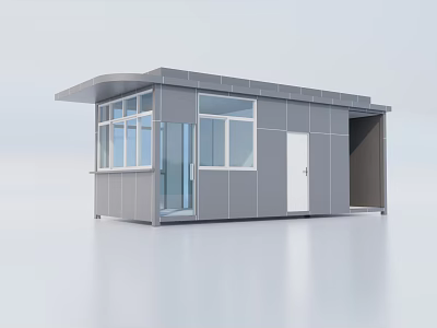 Grey Prefabricated Small Office Building With Metal Panels Windows And Door 3d model