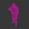 Soldier In Protective Suit With Gas Mask Holding Rifle Standing Pose