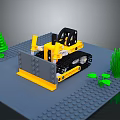 Building Blocks Bulldozer Model with Green Trees Grass and Gray Brick Baseplate 3d model