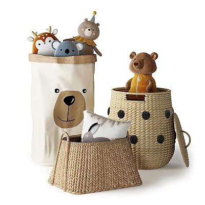 Storage Baskets for Stuffed Toys and Pillows with Bear Face Design Woven Styles and Lids 3d model
