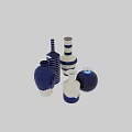 Blue And White Ceramic Vases With Various Striped Gradient And Shaped Designs For Home Decor