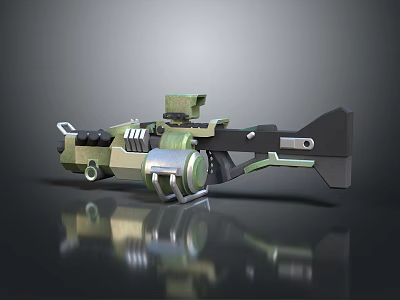 Futuristic Sci Fi Weapon 3D Model With Green Black Color Mechanical Design 3d model
