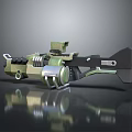 Futuristic Sci Fi Weapon 3D Model With Green Black Color Mechanical Design