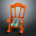 Wooden Rocking Chair With Armrests And Striped Cushion For Home Furniture