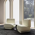 Beige Casual Sofa Set With Modern Minimalist Design And Small Coffee Table By Large Windows With Green Trees View