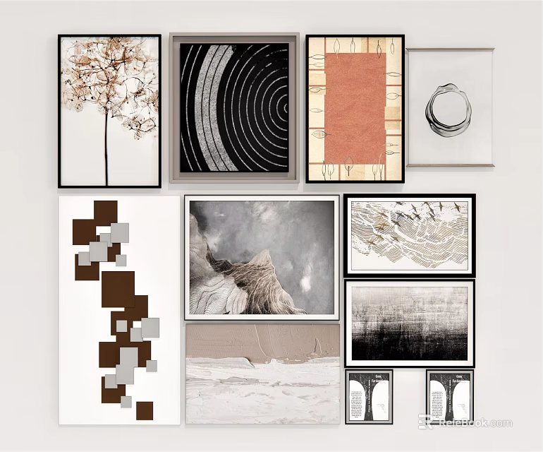 Modern Wall Art Collection With Tree Geometric Landscape And Abstract Prints 3d model 