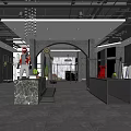 Modern Clothing Store With Black Walls Marble Counter Display Racks And Pendant Lights