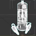 Building Industrial Gray Cylindrical Equipment with Black Base Supports and Top Lid Component
