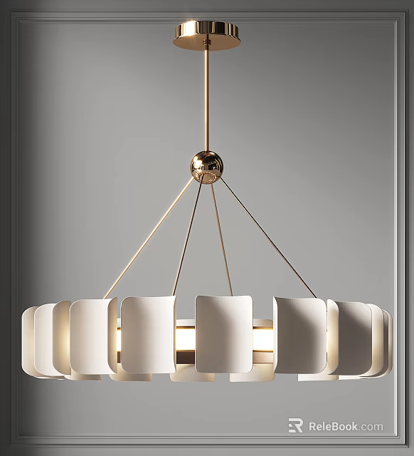 Elegant Modern Chandelier With Gold Metal Bracket And White Square Shades Design 3d model 