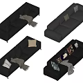 Modern Black Sectional Sofa with Decorative Throw Pillows and Cozy Blankets 3d model