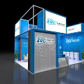 Blue Exhibition Booth With EDC Logo Dongfang Cable White Chairs And Green Plants