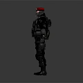 Tactical Character With Red Beret Mask And Black Full Body Tactical Gear