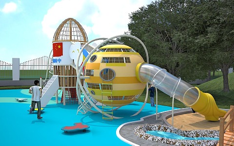 Kindergarten Outdoor Large Amusement Equipment Children's Planet Rocket Non-standard Toys Outdoor Amusement Park 3d model