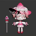 Cute Pink Hat Cartoon Character With Red Eyes White Cream Decoration And Lollipop