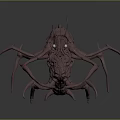 3D Rendered Fantasy Creature Character With Maroon Body Multiple Tentacles And Glowing Eyes