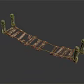 Wooden Bridge Structure With Planks Pillars And Rope Railings On Simple Background