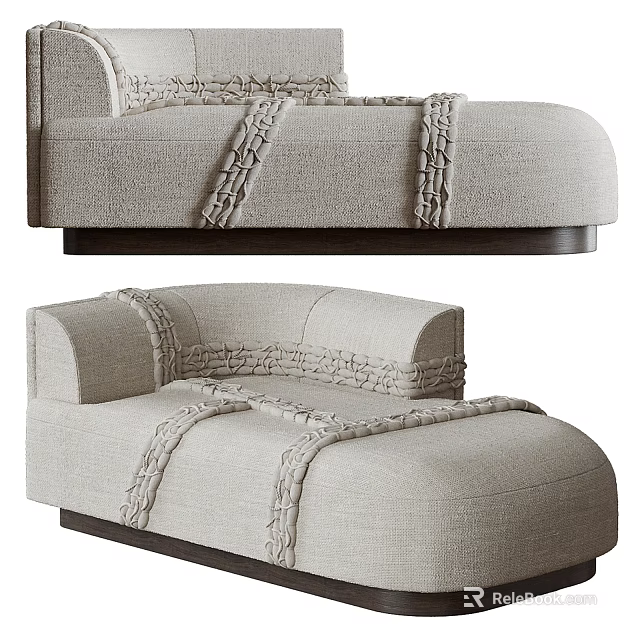 Beige Fabric Irregular Shaped Sofa With Knitted Details And Dark Base 3d model 