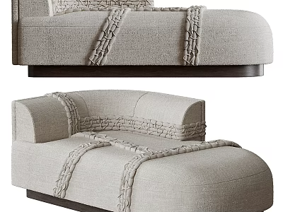 Beige Fabric Irregular Shaped Sofa With Knitted Details And Dark Base 3d model