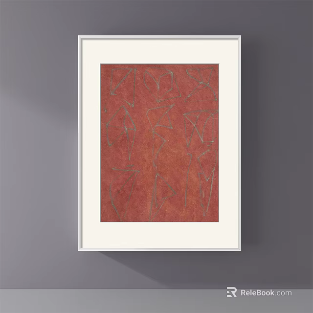 Abstract Wall Art With Red Background And White Frame Geometric Lines 3d model