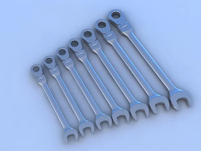 Set of Chrome Plated Hardware Wrenches in Different Sizes Neatly Arranged 3d model