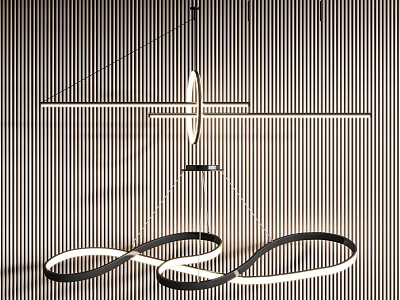 Modern Geometric Black and White Chandelier With Curved Lines And Circular Rings For Interior Decor 3d model