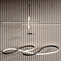 Modern Geometric Black and White Chandelier With Curved Lines And Circular Rings For Interior Decor