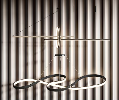 Modern Geometric Black and White Chandelier With Curved Lines And Circular Rings For Interior Decor 3d model
