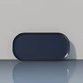 Modern Dark Blue Oval Shaped Bathtub on Shiny Floor with Light Background