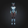 Futuristic Female Robot In White And Blue Mechanical Suit With Glowing Accents