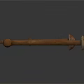 Two Ancient Rusty Metal Weapons With Long Handles And Round Heads