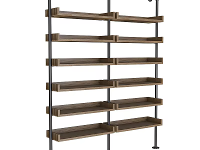 Modern Wooden Shelving Unit With Black Metal Frame And Multiple Open Storage Tiers 3d model