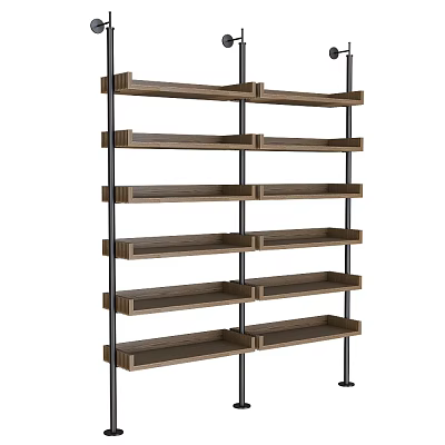 Modern Wooden Shelving Unit With Black Metal Frame And Multiple Open Storage Tiers 3d model