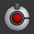 Futuristic Device With Silver Metallic Body Layered Structure Red Top Button And Blue Glowing Panels