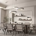 Modern Dining Table Set With Chairs Pendant Lights And Wall Decor 3d model