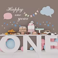 First Birthday Decoration Set with Cloud Star Ornaments Balloon Cake Fruit and Giant ONE Letters
