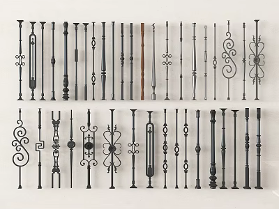 Diverse Decorative Metal Balusters Showcasing Intricate Ornamental Patterns For Home Railings 3d model