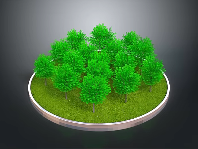 Vibrant Green Arbors Growing on Circular Platform with Lush Green Grass 3d model