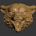 Golden Wolf Head Sculpture Featuring Detailed Texture Open Mouth And Shiny Finish
