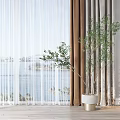 Gray Thick Curtains With White Sheer And Green Plant Near Window With Sea View