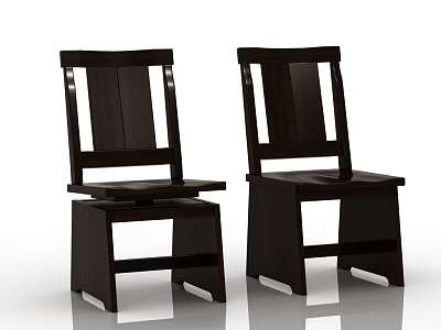 Two Dark Brown Wooden Leisure Chairs With Simple Backrest And Seat Design 3d model