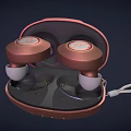 Rose Gold Wireless Earbuds in Charging Case with White Ear Tips and Lanyard