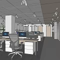 Modern Public Office Space Interior Design With Open Layout Office Desks And Computers 3d model